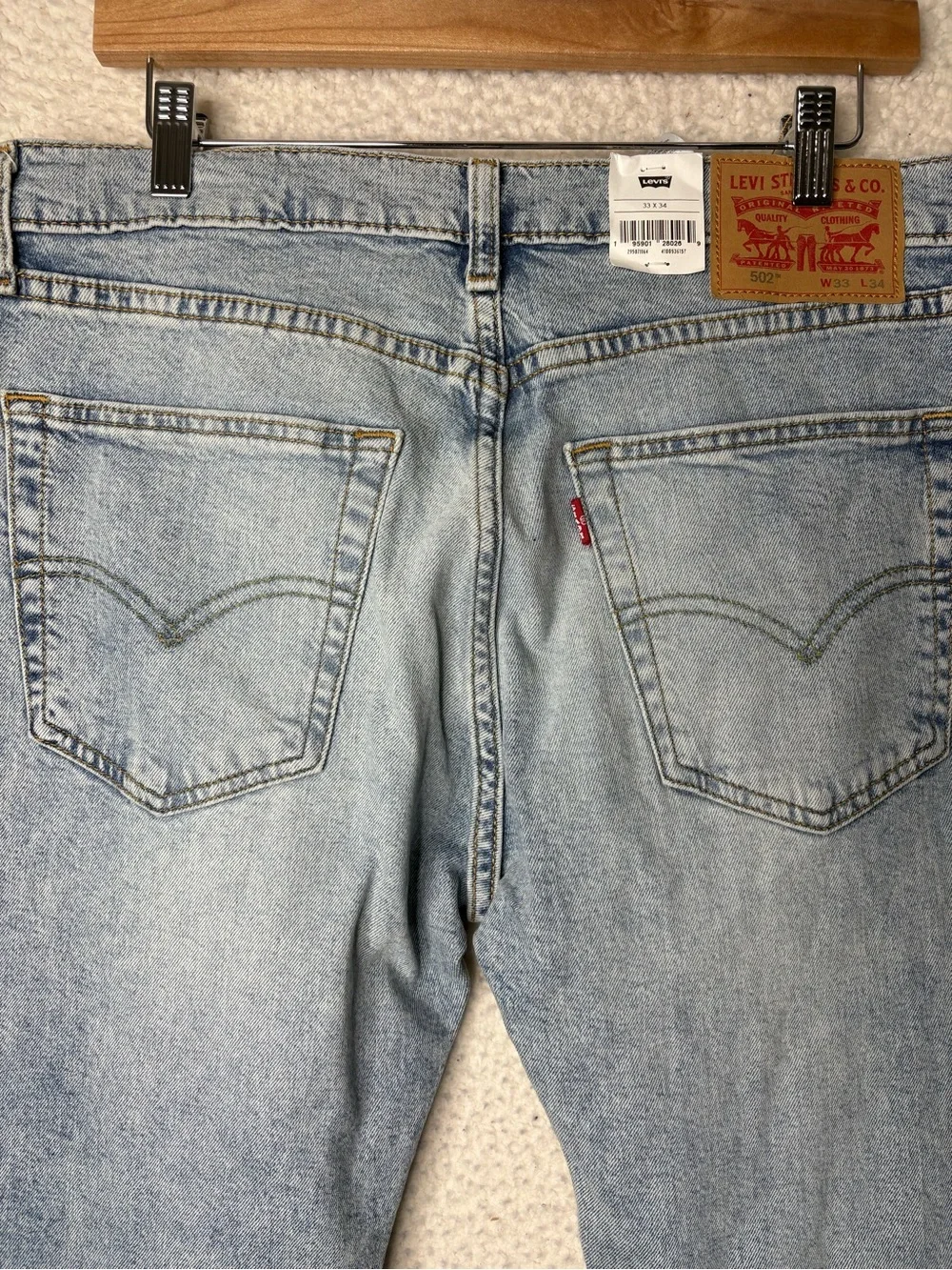 NWT Mens Levi’s 502 Taper Stretch Men’s Light Blue Jeans 33x34